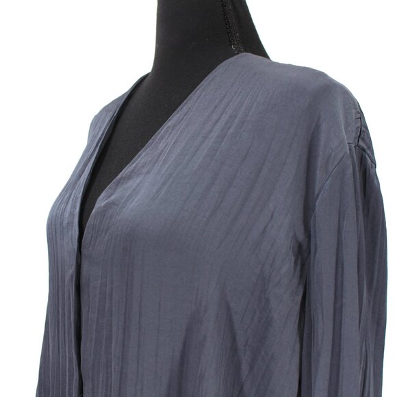 Vince Crushed Satin V-Neck Button Up Deep Azul Blue Long Sleeve Blouse Top Large - Picture 3 of 7